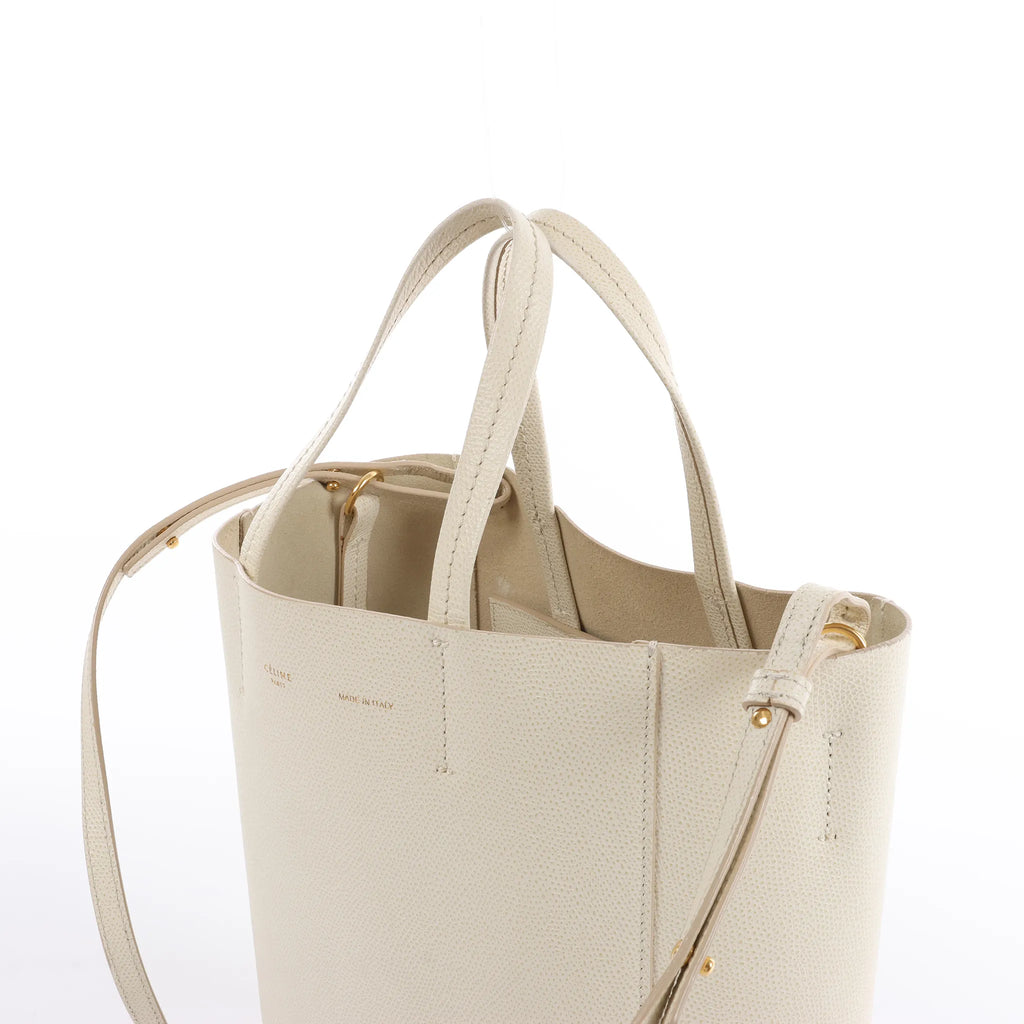 CELINE Cabas Vertical Small Leather 2Way Handbag in White