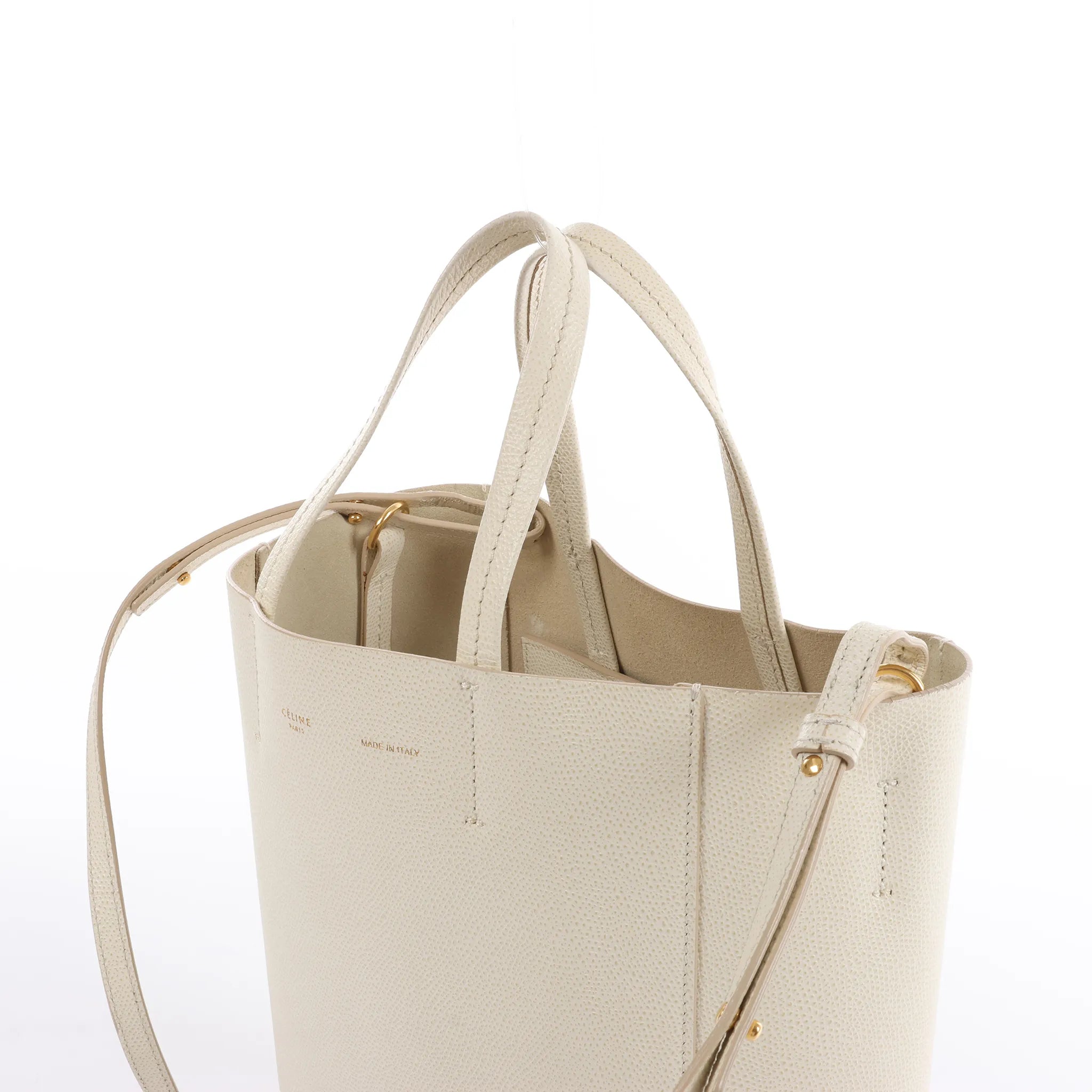 CELINE Cabas Vertical Small Leather 2Way Handbag in White