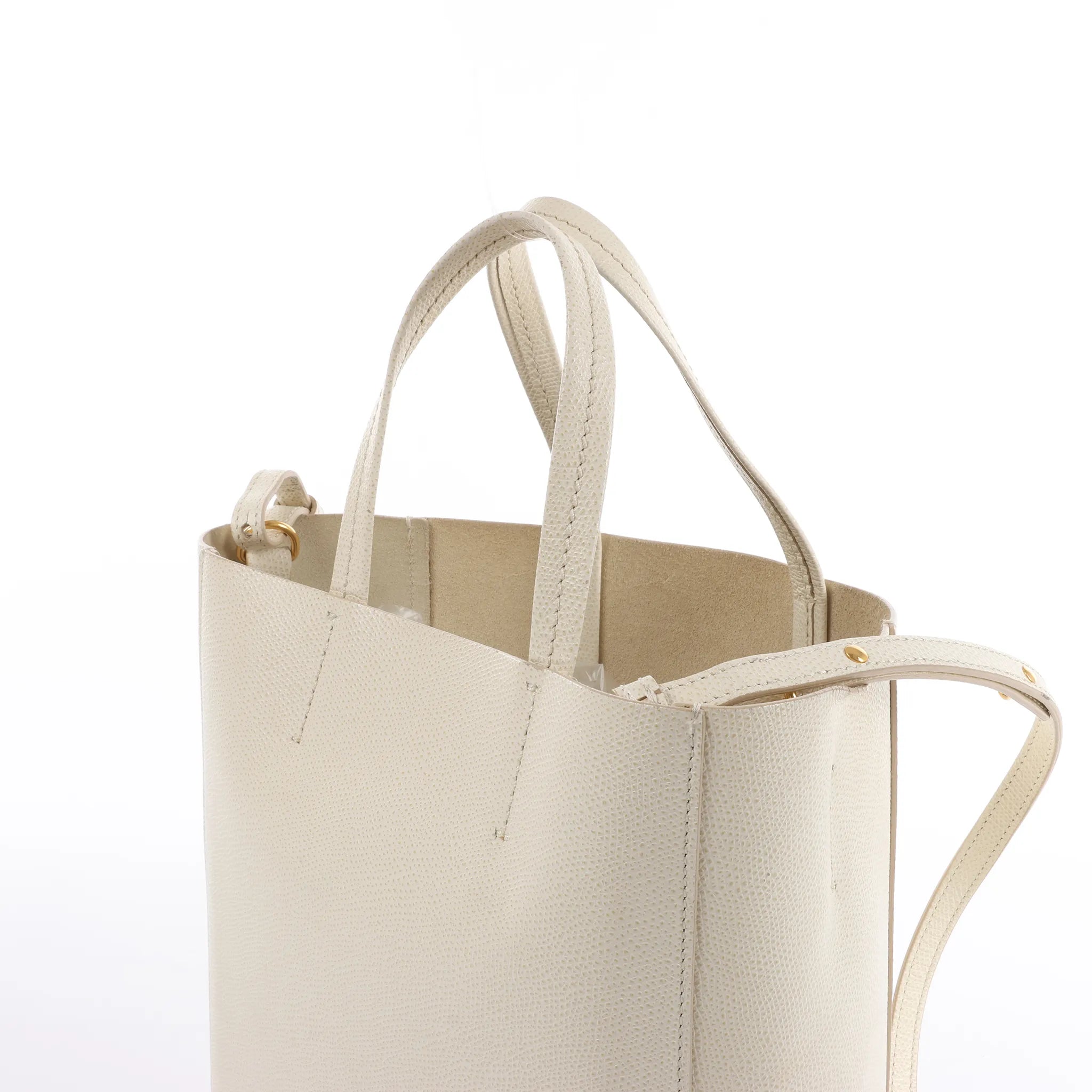 CELINE Cabas Vertical Small Leather 2Way Handbag in White