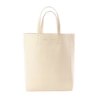 Celine Cabas Vertical Small handbag in beige textured leather with slim top handles, stitched side panels and subtle front logo.