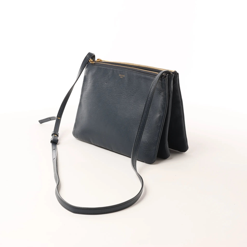 Celine Trio Large Leather Crossbody bag in Navy Blue