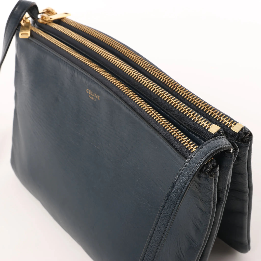 Celine Trio Large Leather Crossbody bag in Navy Blue