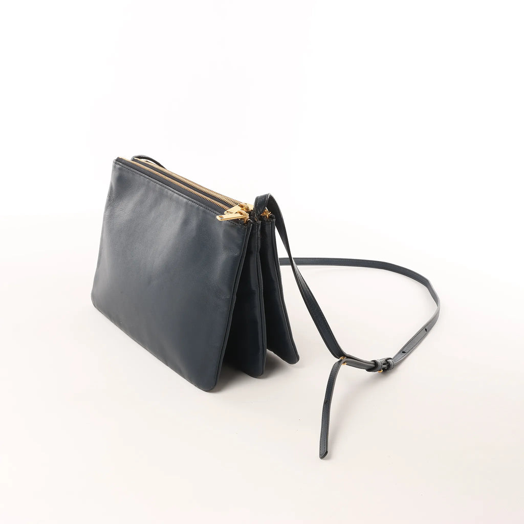 Celine Trio Large Leather Crossbody bag in Navy Blue
