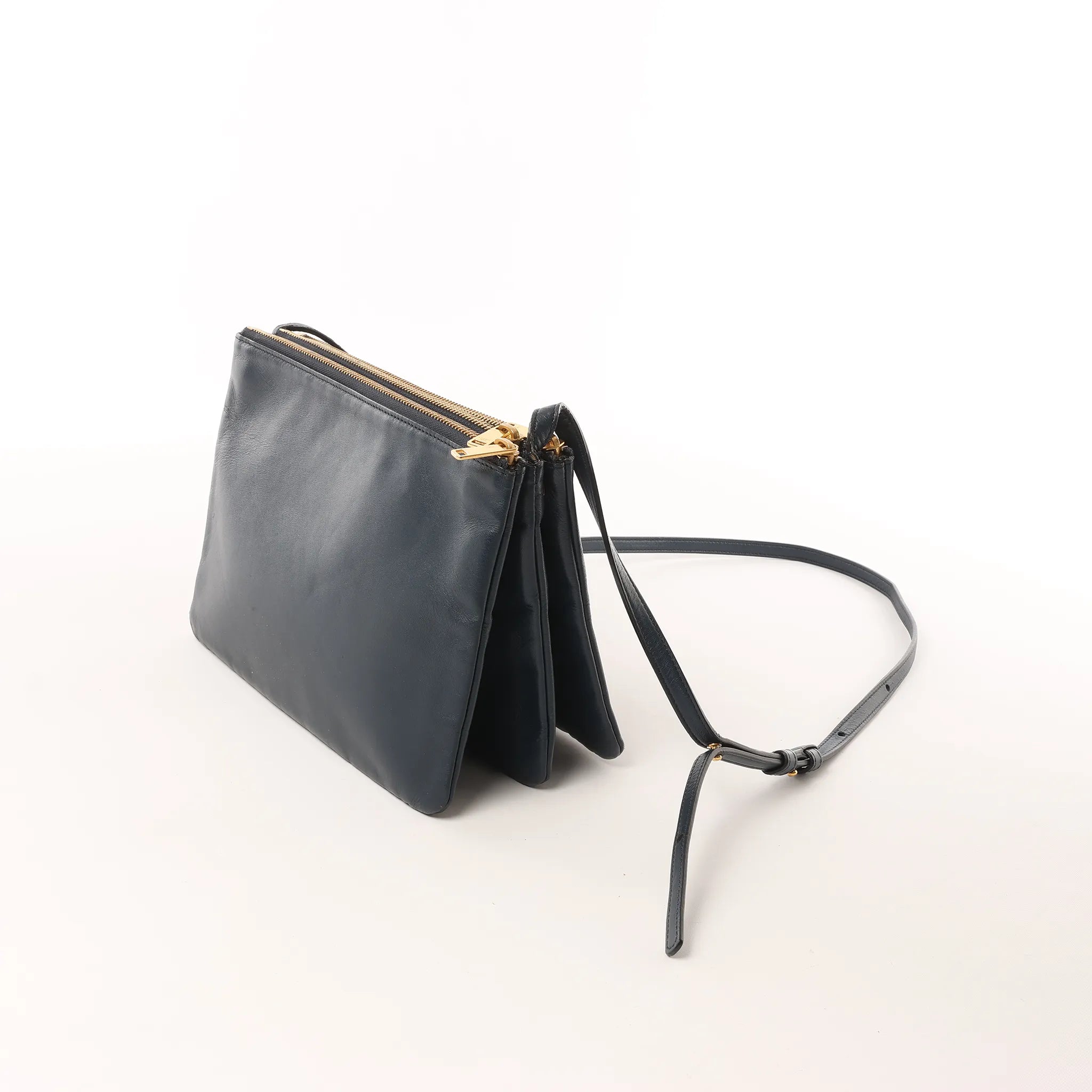 Celine Trio Large Leather Crossbody bag in Navy Blue