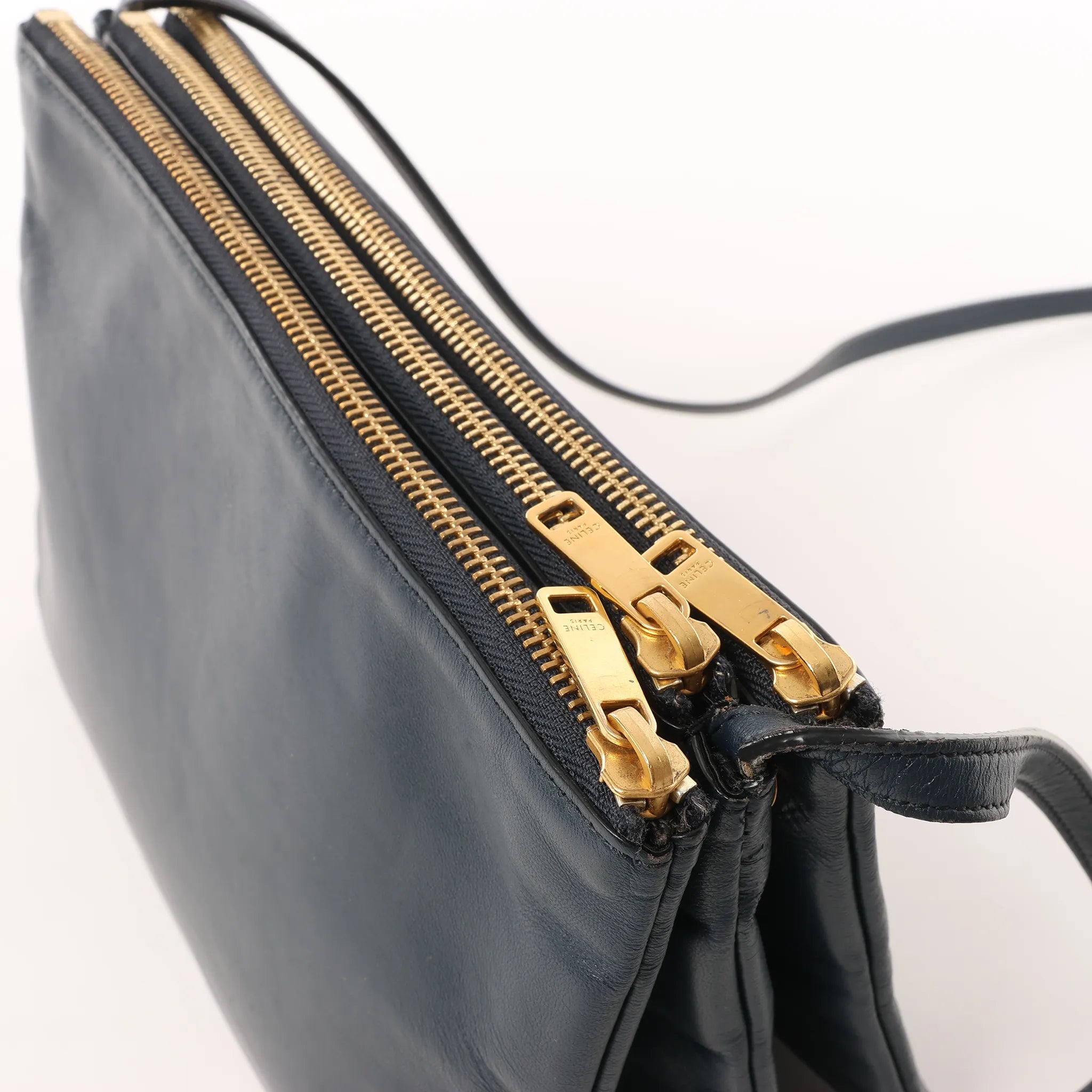 Celine Trio Large Leather Crossbody bag in Navy Blue