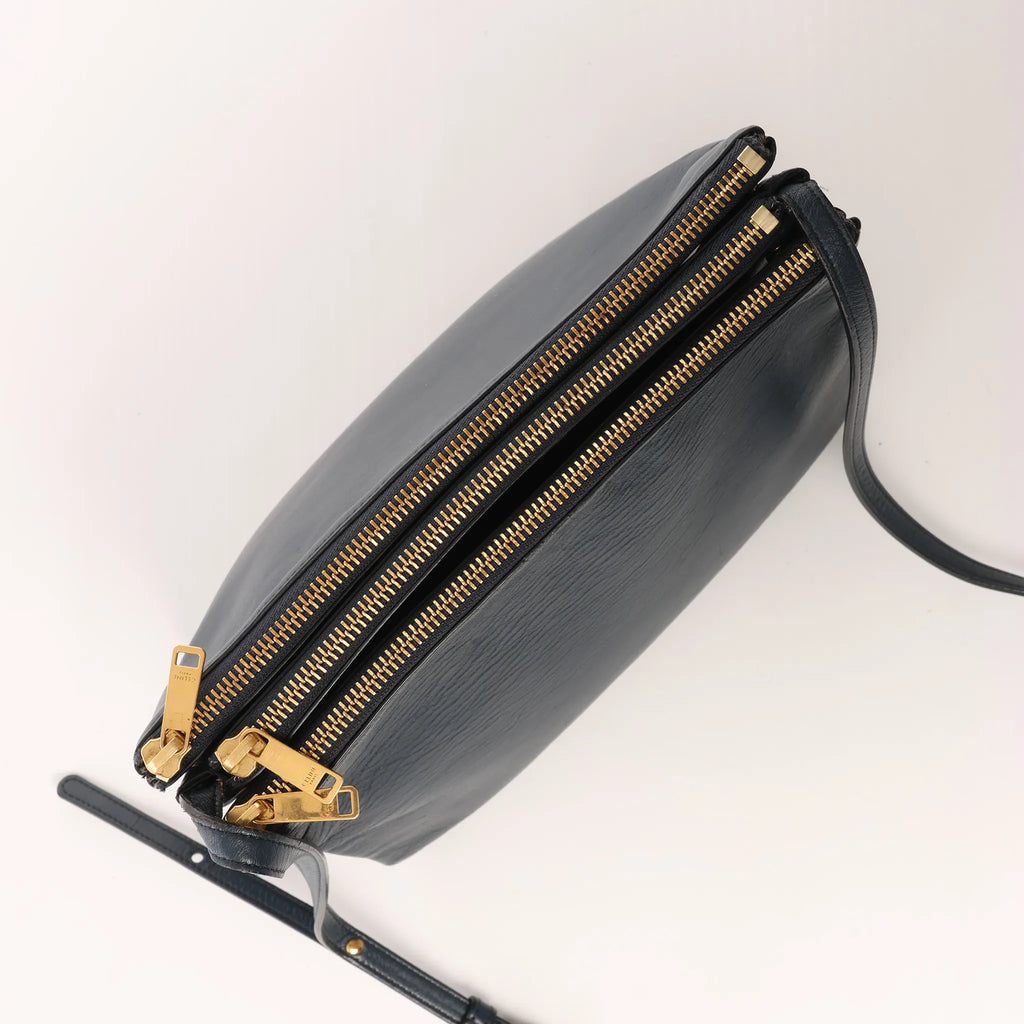 Celine Trio Large Leather Crossbody bag in Navy Blue