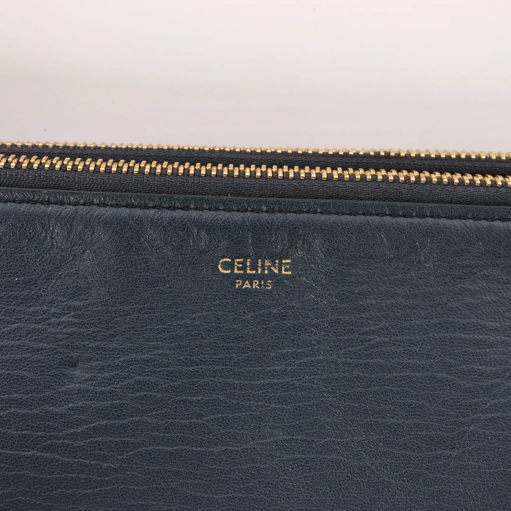 Celine Trio Large Leather Crossbody bag in Navy Blue