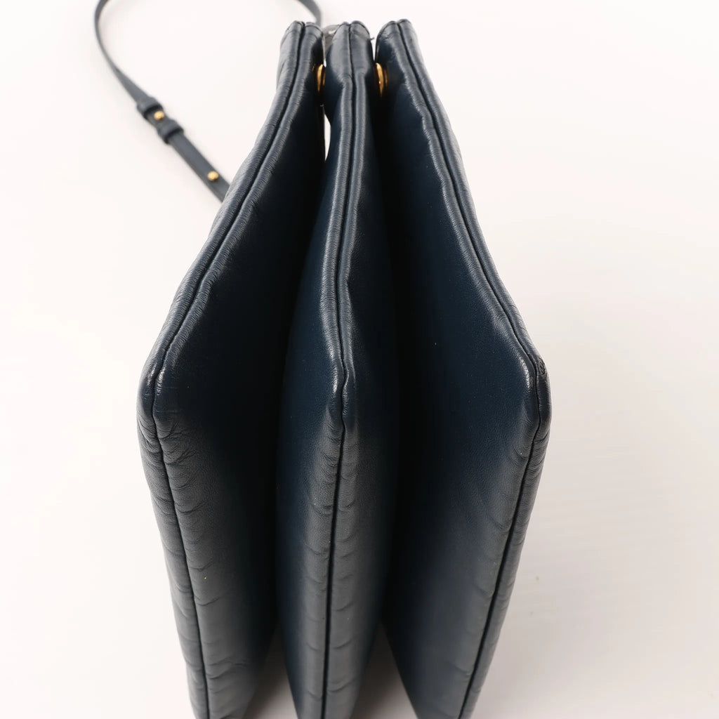 Celine Trio Large Leather Crossbody bag in Navy Blue