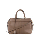 Brown CELINE Cabas de France leather handbag with pebbled texture, rounded top handles, long shoulder strap, hanging clochette and gold-tone hardware.