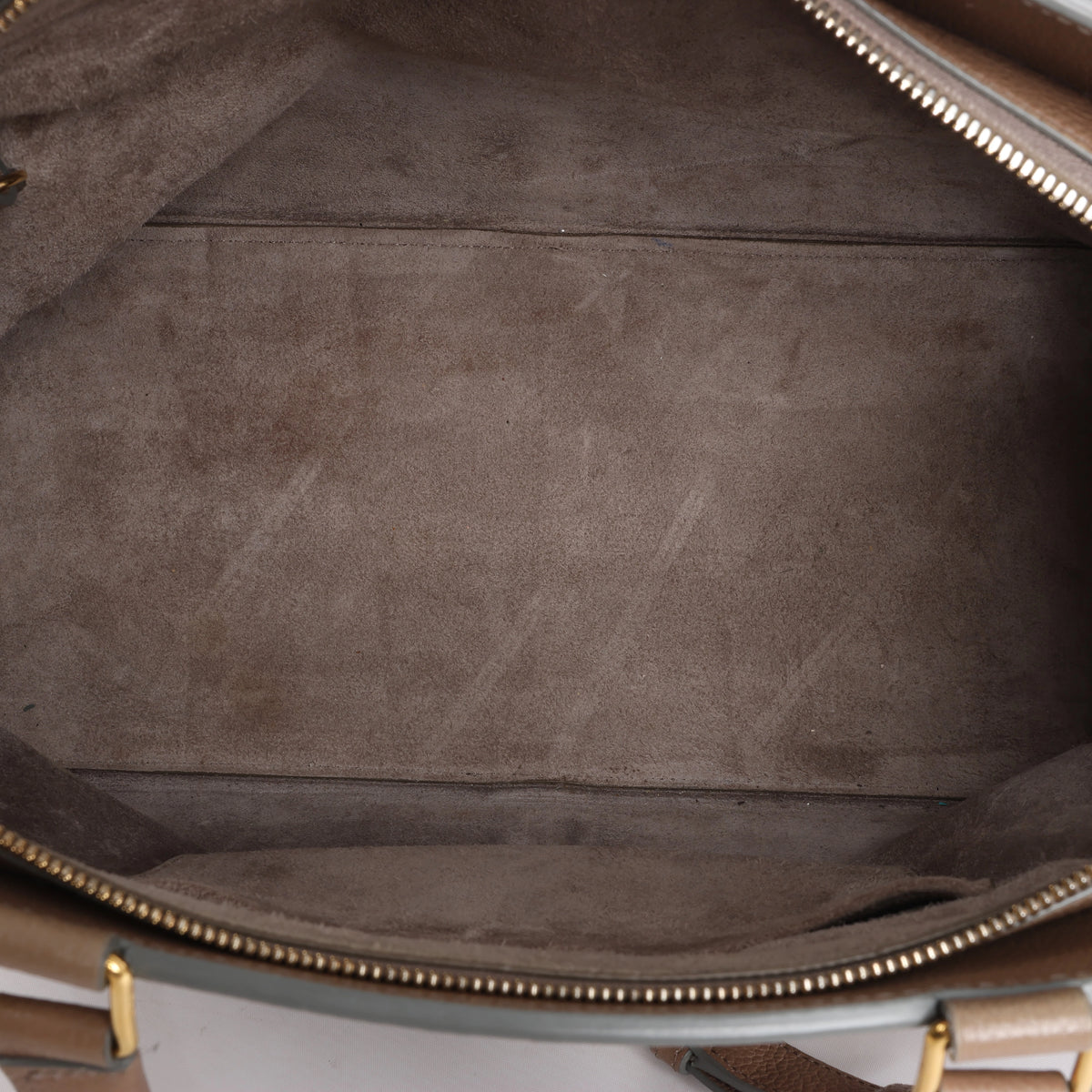 Bolso Celine Vertical Mini Hippopotamus de lona y piel de dos vías, beige y marrón