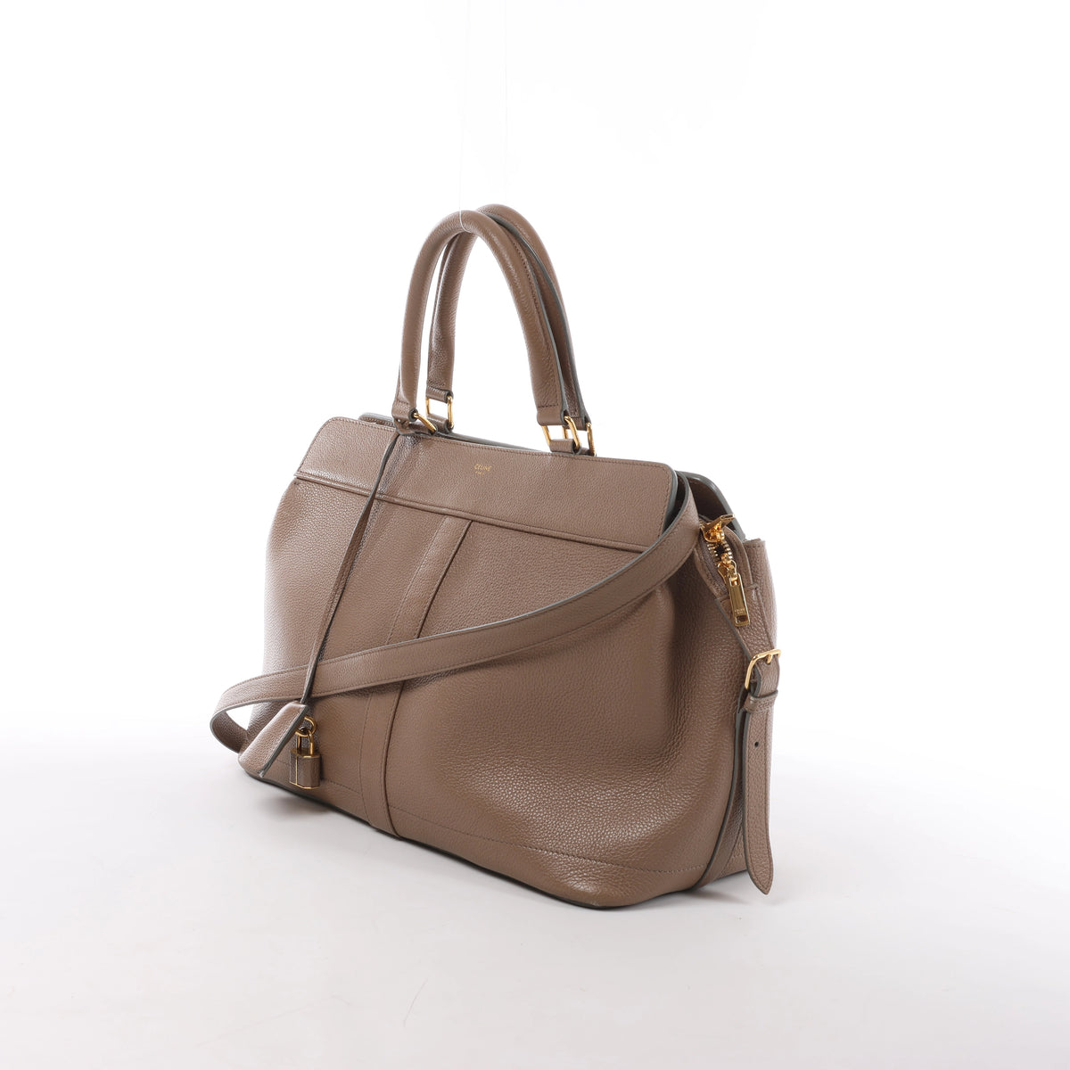 Bolso Celine Vertical Mini Hippopotamus de lona y piel de dos vías, beige y marrón