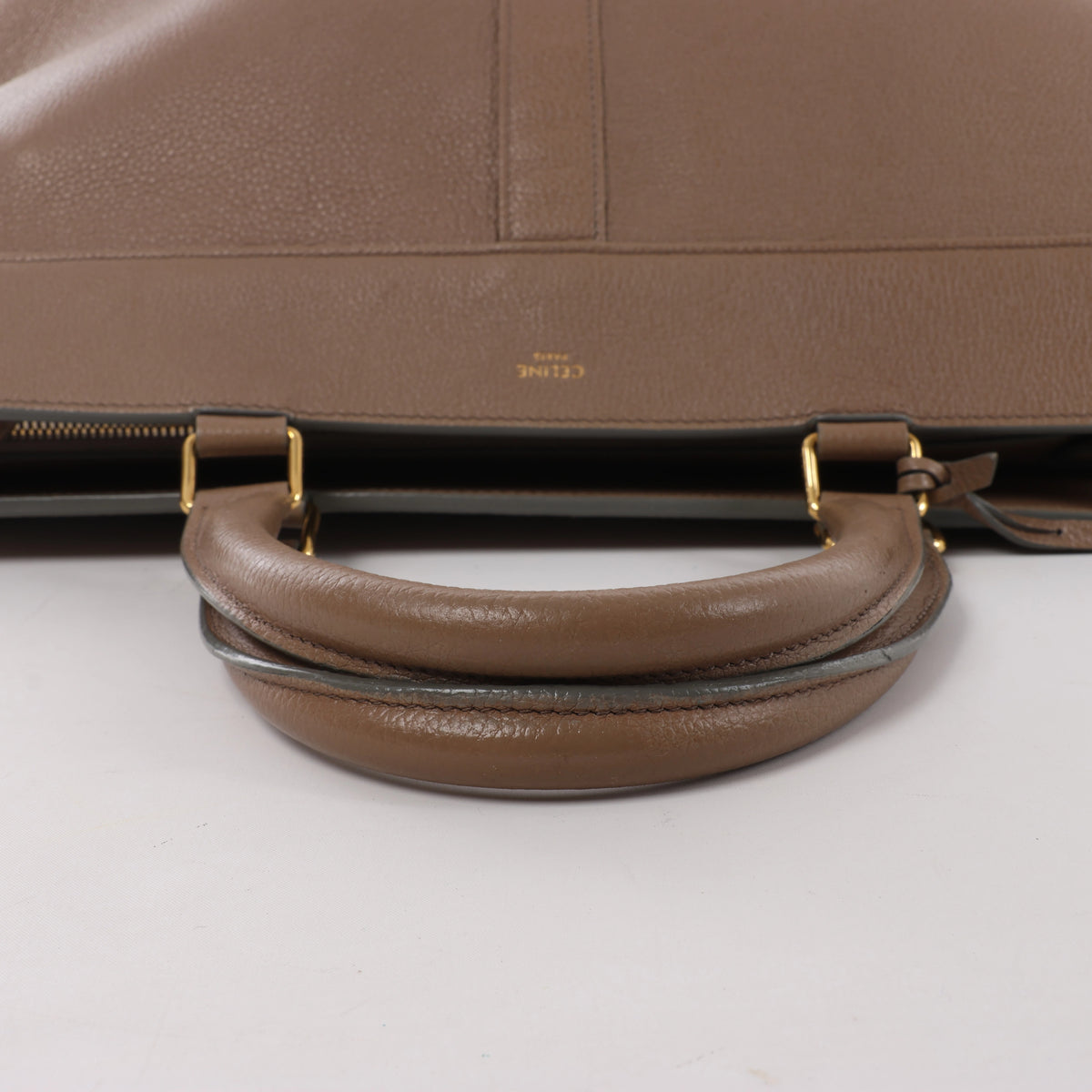 Bolso Celine Vertical Mini Hippopotamus de lona y piel de dos vías, beige y marrón