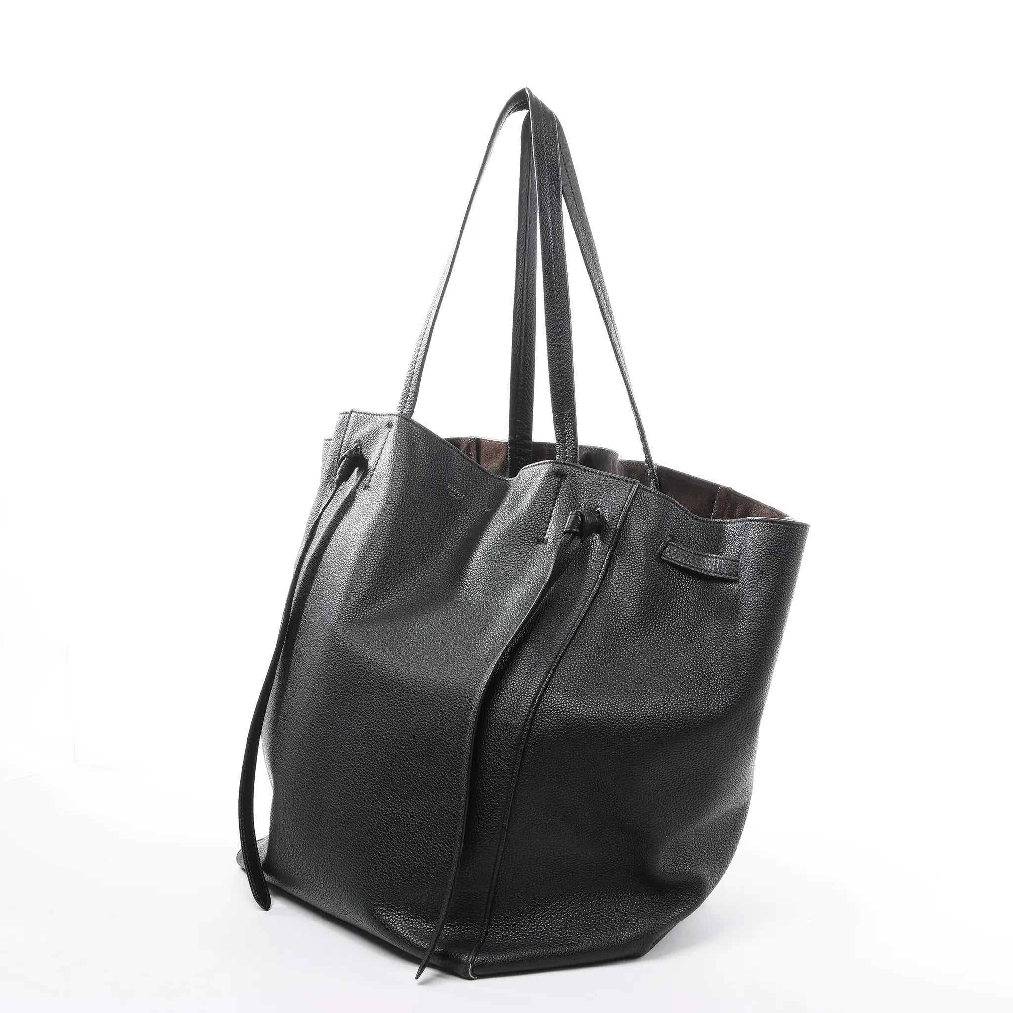 Celine Cabas Phantom Medium Leather Shoulder Bag in Black