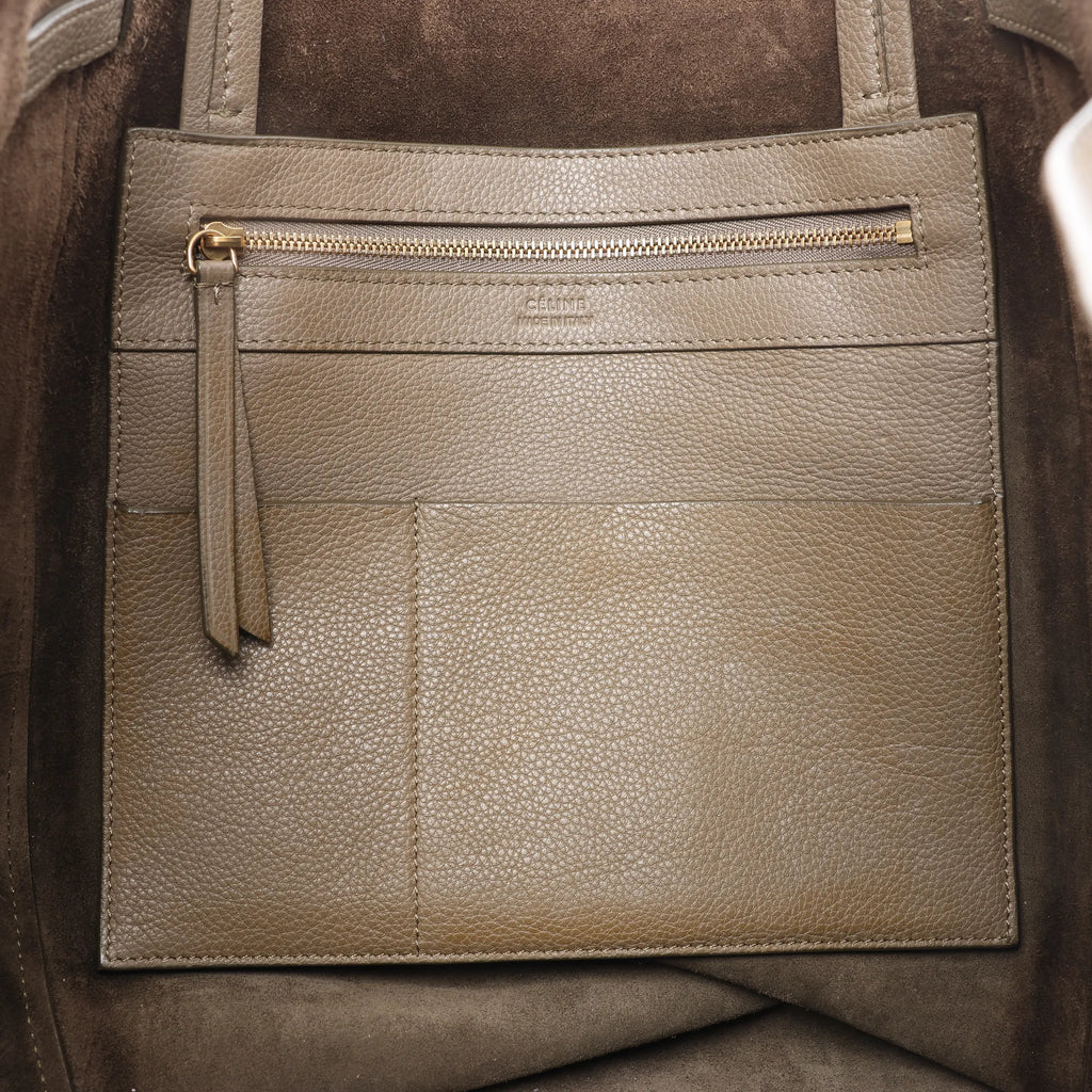 Celine Cabas Phantom Medium Leather Shoulder Bag in Taupe
