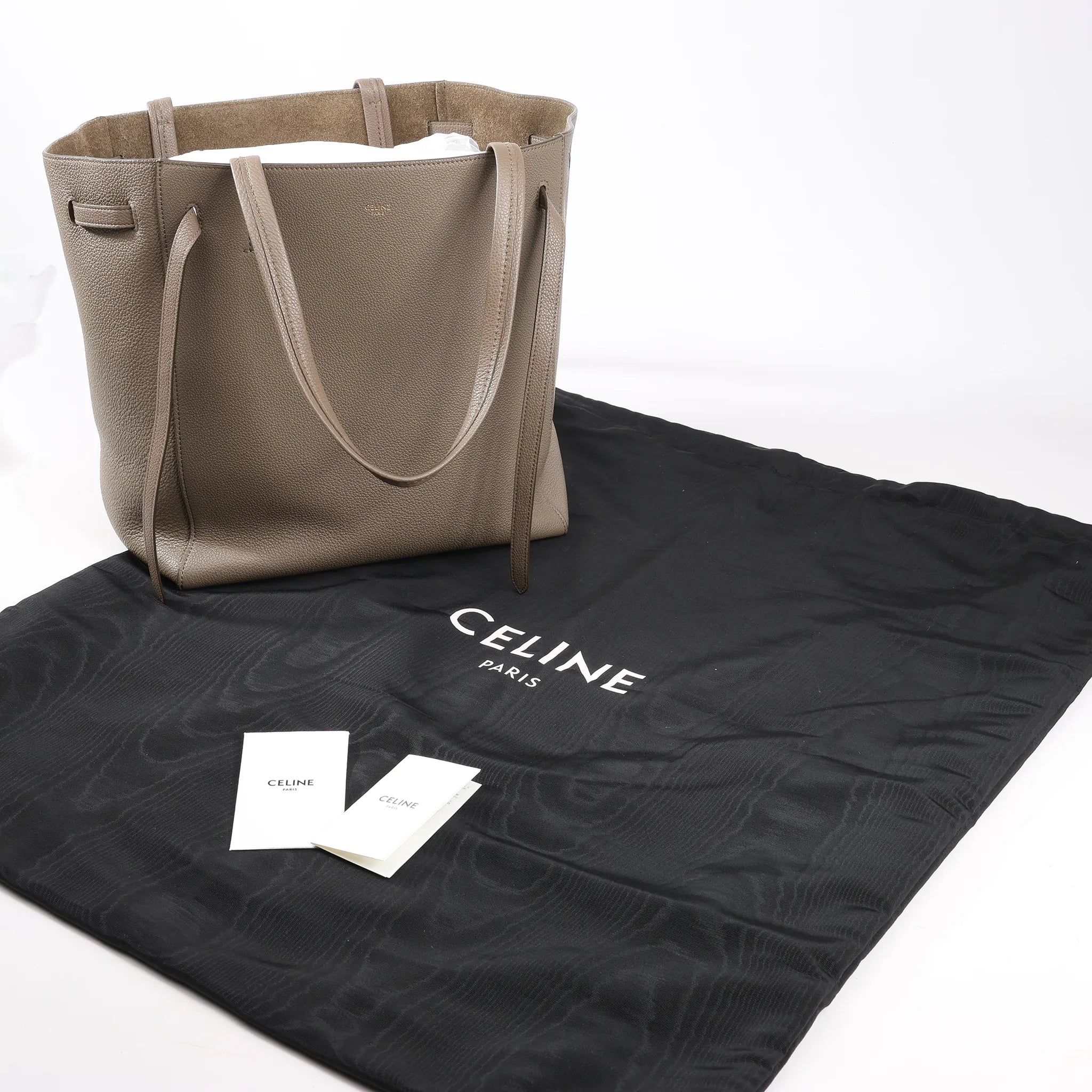Celine Cabas Phantom Small Leather Shoulder Bag in Taupe