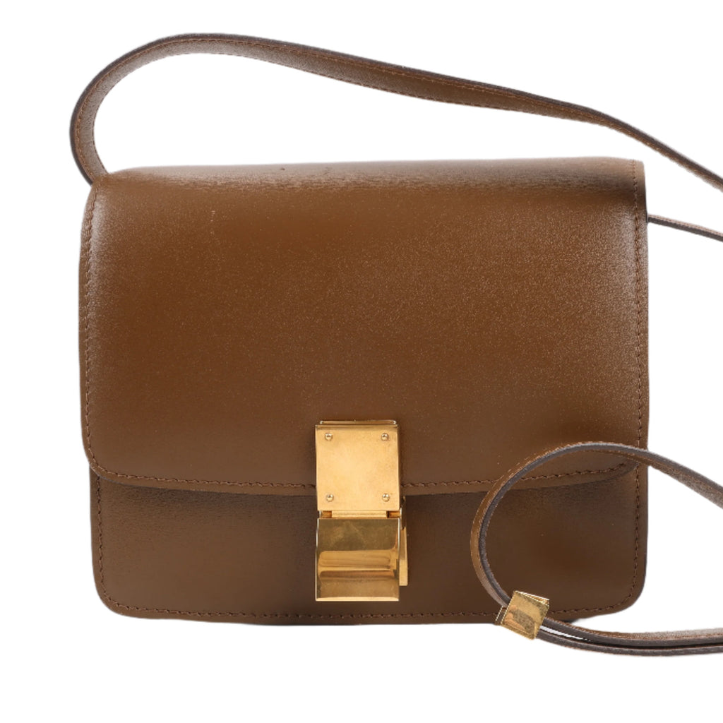 Bolso de hombro pequeño de piel Celine Classic Box en marrón