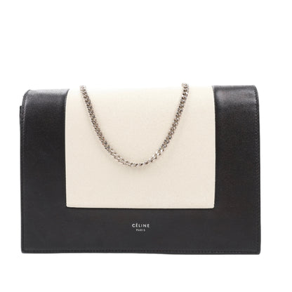 Celine Frame Evening Leather Chain Shoulder Bag in Black × White
