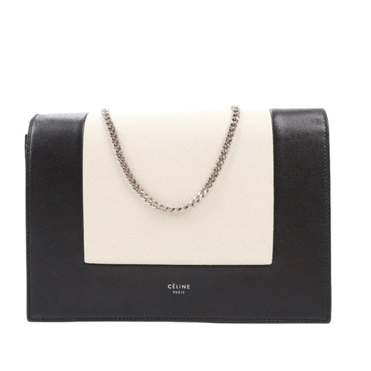 Celine Frame Evening Leather Chain Shoulder Bag in Black × White
