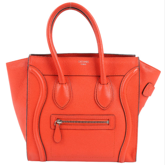 Celine Luggage Micro Leather Handbag in Red
