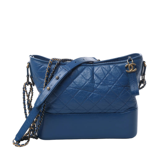 Sac à bandoulière Chanel Gabrielle Doo Chanel Vintage en cuir de veau avec chaîne et garnitures en métal bleu doré et argenté 27113839