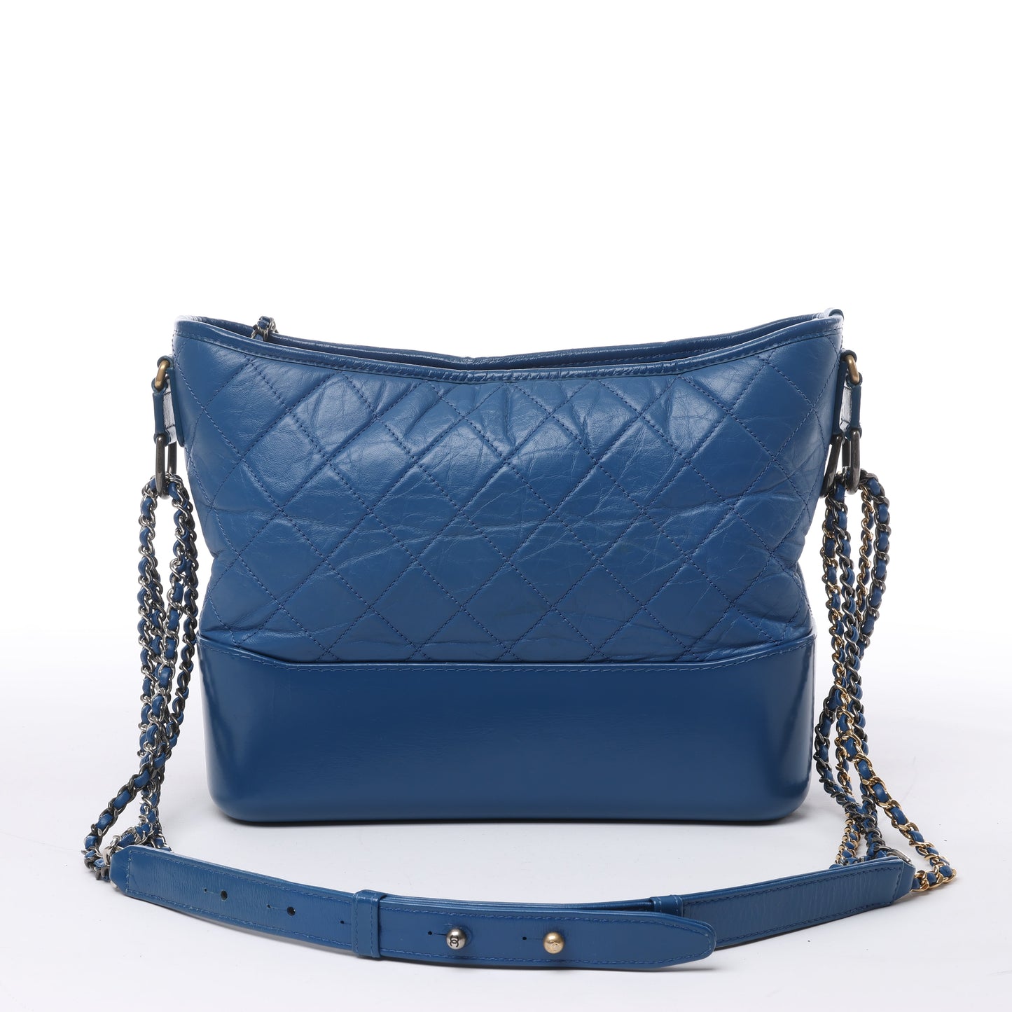 Chanel Gabrielle Doo Chanel Vintage Kalbsleder-Umhängetasche mit Kette Blaugold x Silbermetallbeschläge 27113839