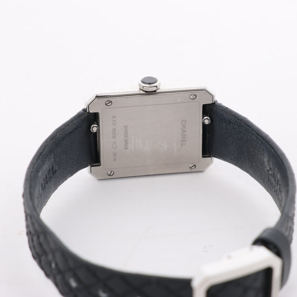Chanel Boyfriend H6955 KTF95332 SS & Leather QZ Silver-Face Watch