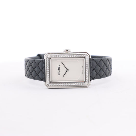 Chanel Boyfriend H6955 KTF95332 SS & Leather QZ Silver-Face Watch
