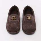 Chanel CC logo Suede x Shearling Loafers in Brown, Size 40.5 EU