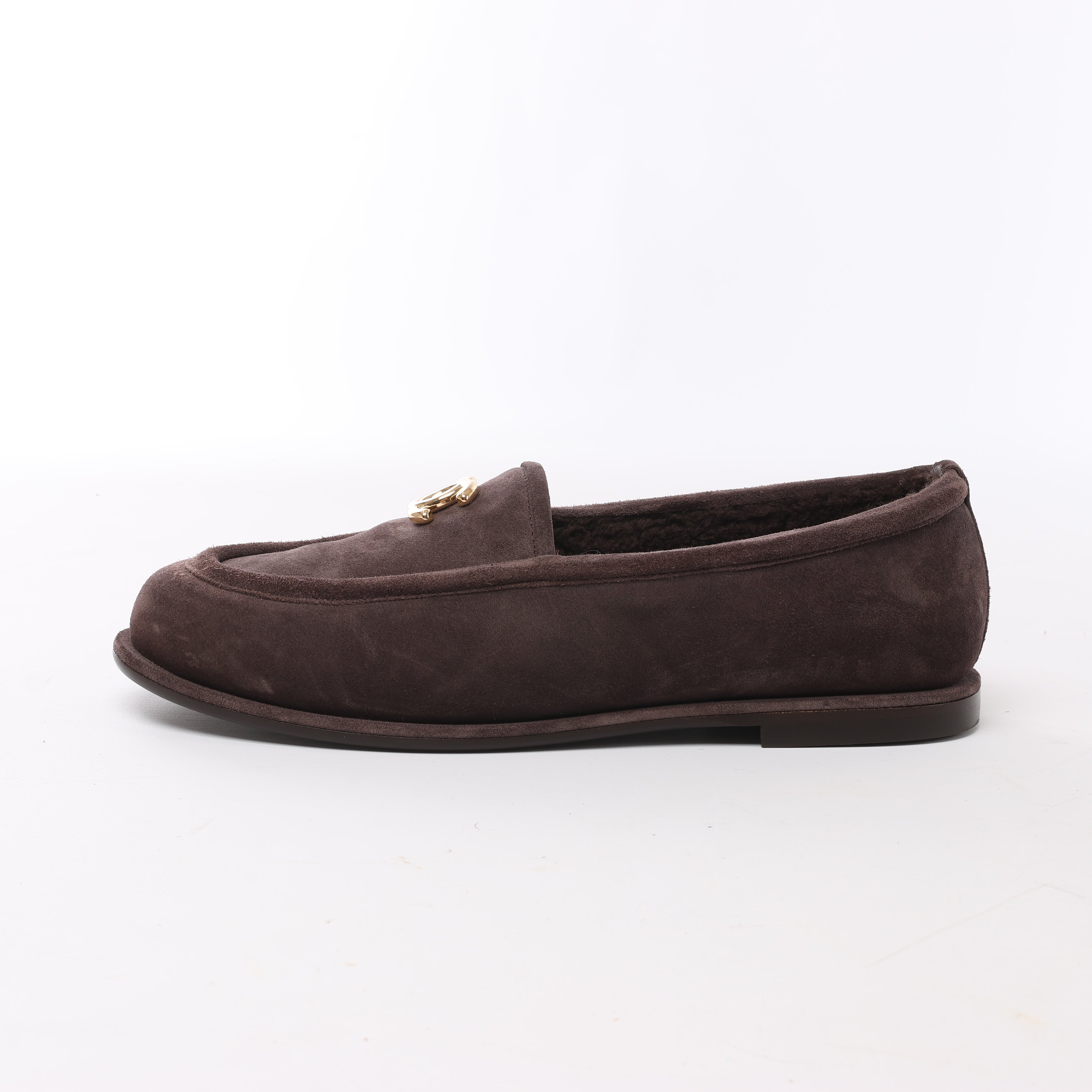 Chanel CC logo Suede x Shearling Loafers in Brown, Size 40.5 EU