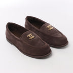 Chanel CC logo Suede x Shearling Loafers in Brown, Size 40.5 EU