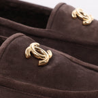 Chanel CC logo Suede x Shearling Loafers in Brown, Size 40.5 EU