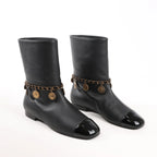 Chanel Coco Mark Camelia 17A Leather Ankle Boots in Black G32929, Size 36 EU