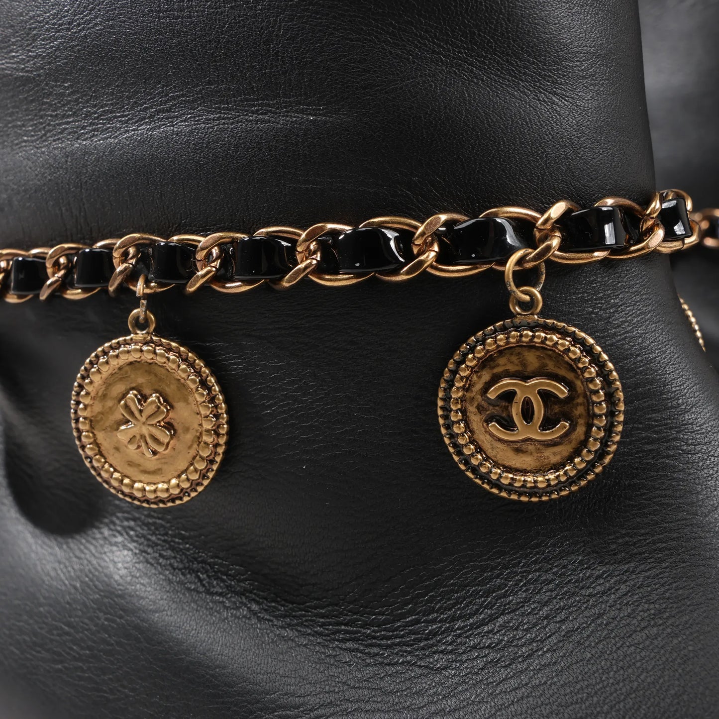 Chanel Coco Mark Camelia 17A Leather Ankle Boots in Black G32929, Size 36 EU