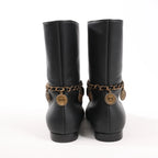 Chanel Coco Mark Camelia 17A Leather Ankle Boots in Black G32929, Size 36 EU