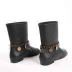 Chanel Coco Mark Camelia 17A Leather Ankle Boots in Black G32929, Size 36 EU