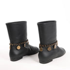 Chanel Coco Mark Camelia 17A Leather Ankle Boots in Black G32929, Size 36 EU