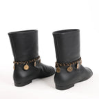 Chanel Coco Mark Camelia 17A Leather Ankle Boots in Black G32929, Size 36 EU
