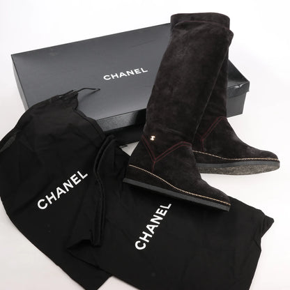 Chanel Coco Mark Chain 15B Suede Long Boots in Black G31295, Size 36 EU