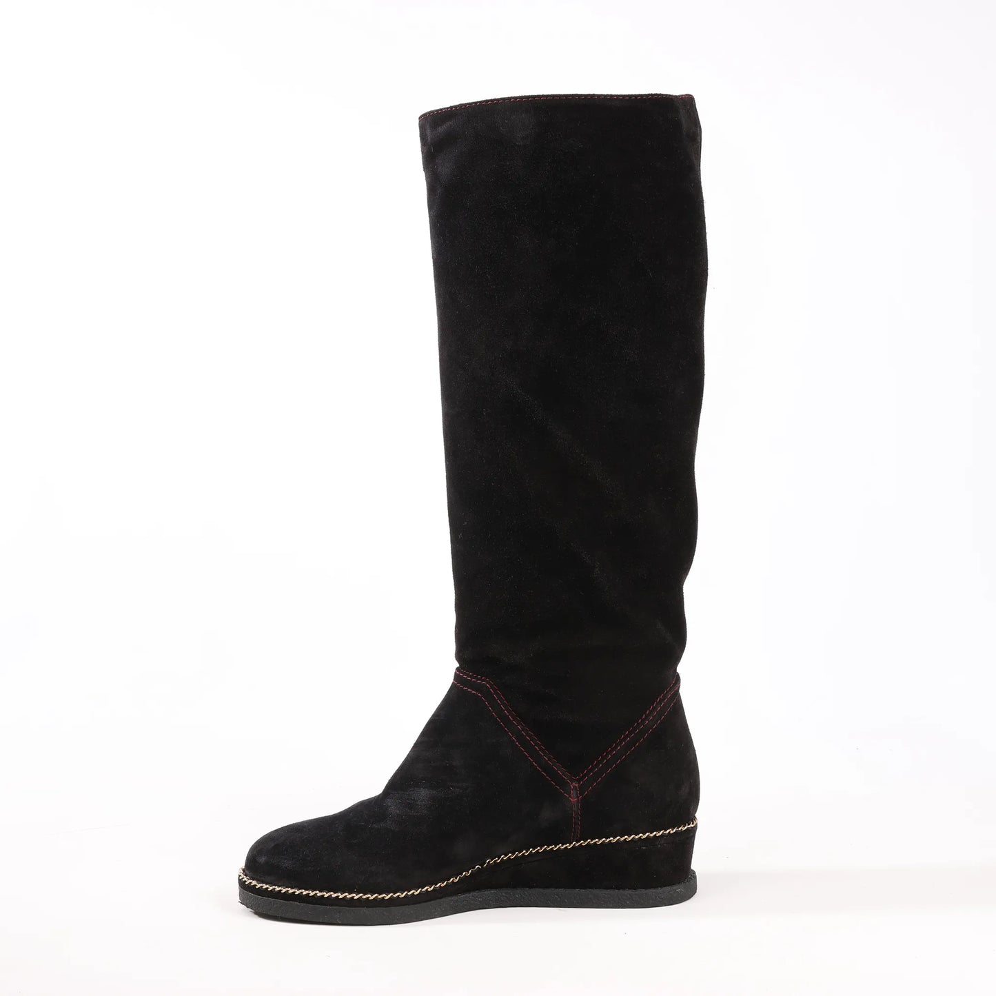 Chanel Coco Mark Chain 15B Suede Long Boots in Black G31295, Size 36 EU