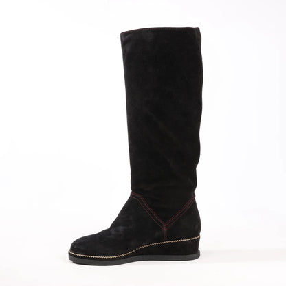 Chanel Coco Mark Chain 15B Suede Long Boots in Black G31295, Size 36 EU