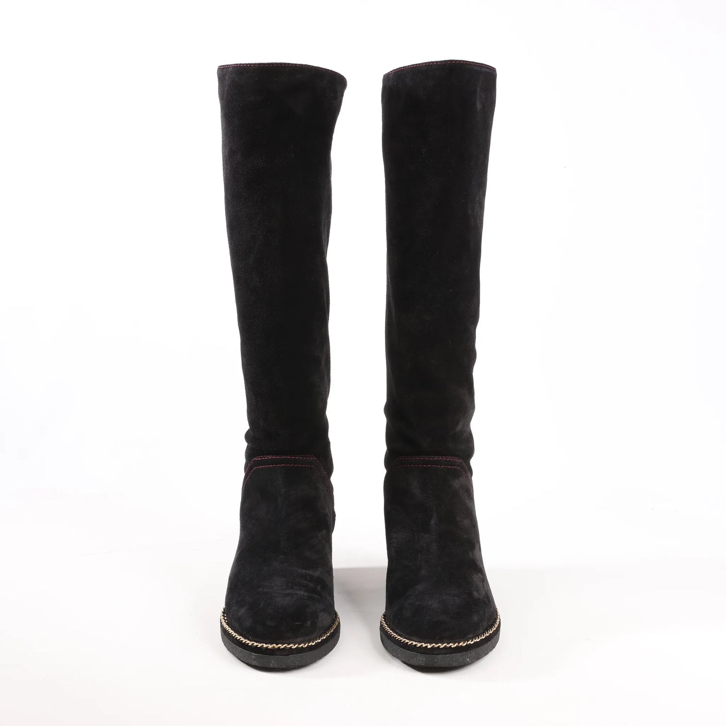 Chanel Coco Mark Chain 15B Suede Long Boots in Black G31295, Size 36 EU