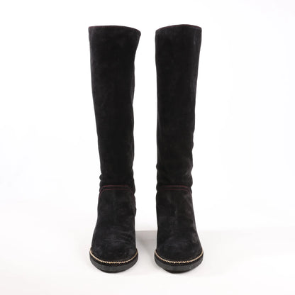Chanel Coco Mark Chain 15B Suede Long Boots in Black G31295, Size 36 EU