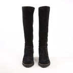 Chanel Coco Mark Chain 15B Suede Long Boots in Black G31295, Size 36 EU
