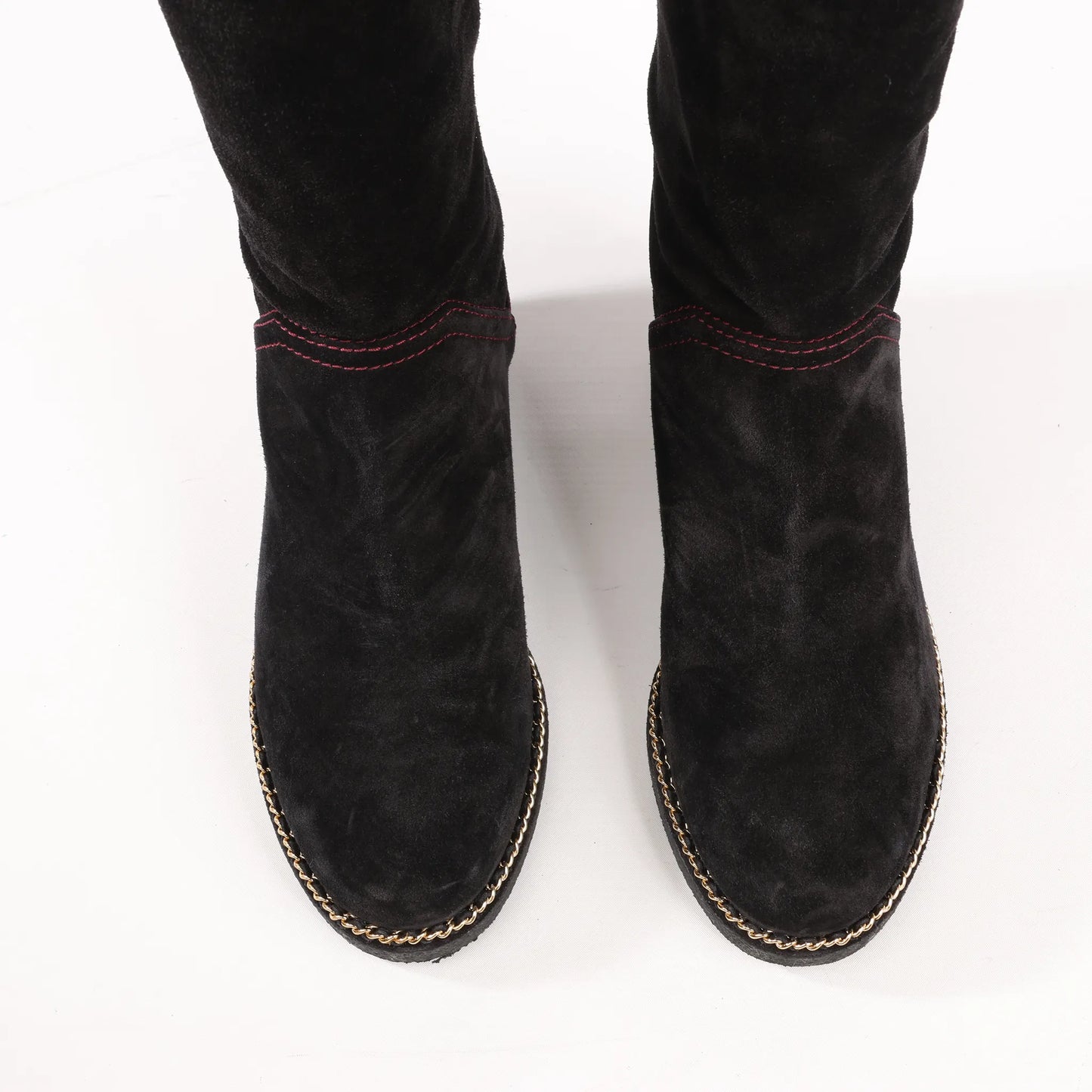 Chanel Coco Mark Chain 15B Suede Long Boots in Black G31295, Size 36 EU