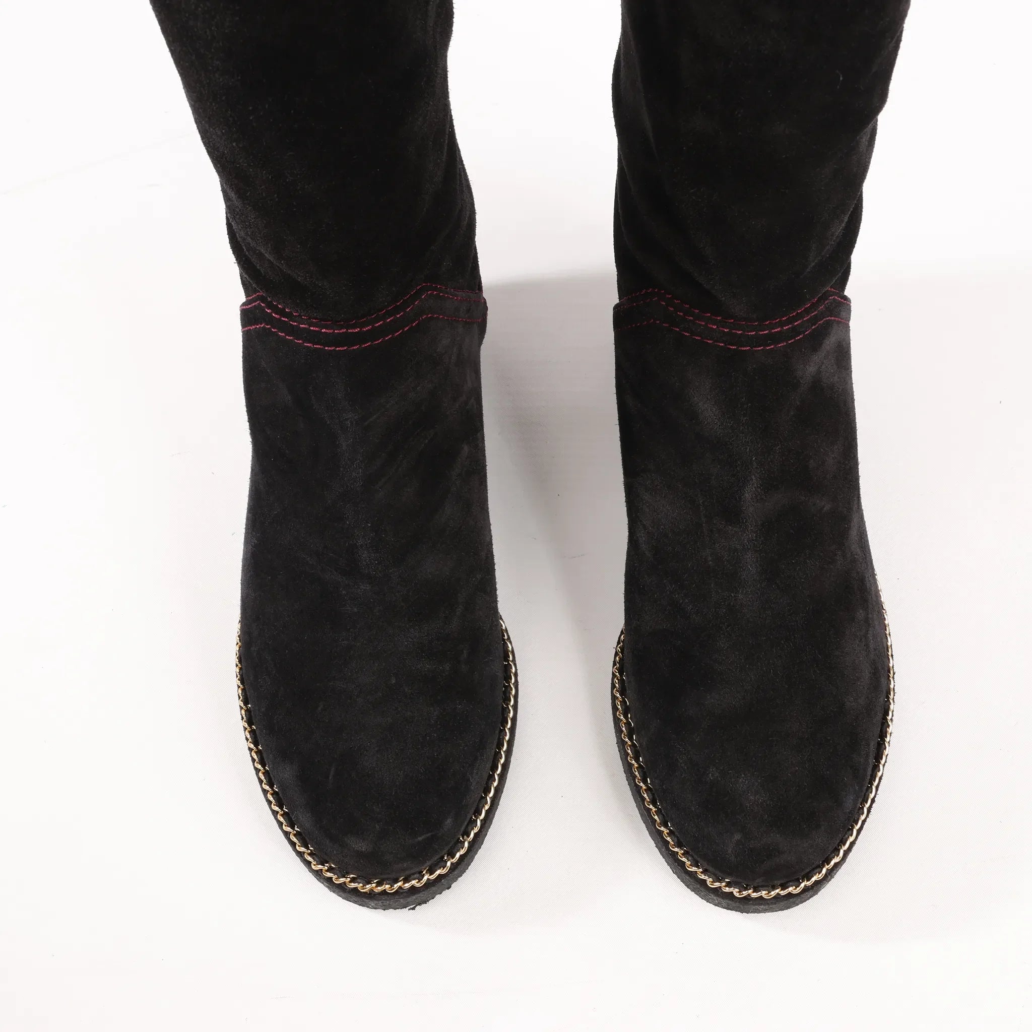 Chanel Coco Mark Chain 15B Suede Long Boots in Black G31295, Size 36 EU