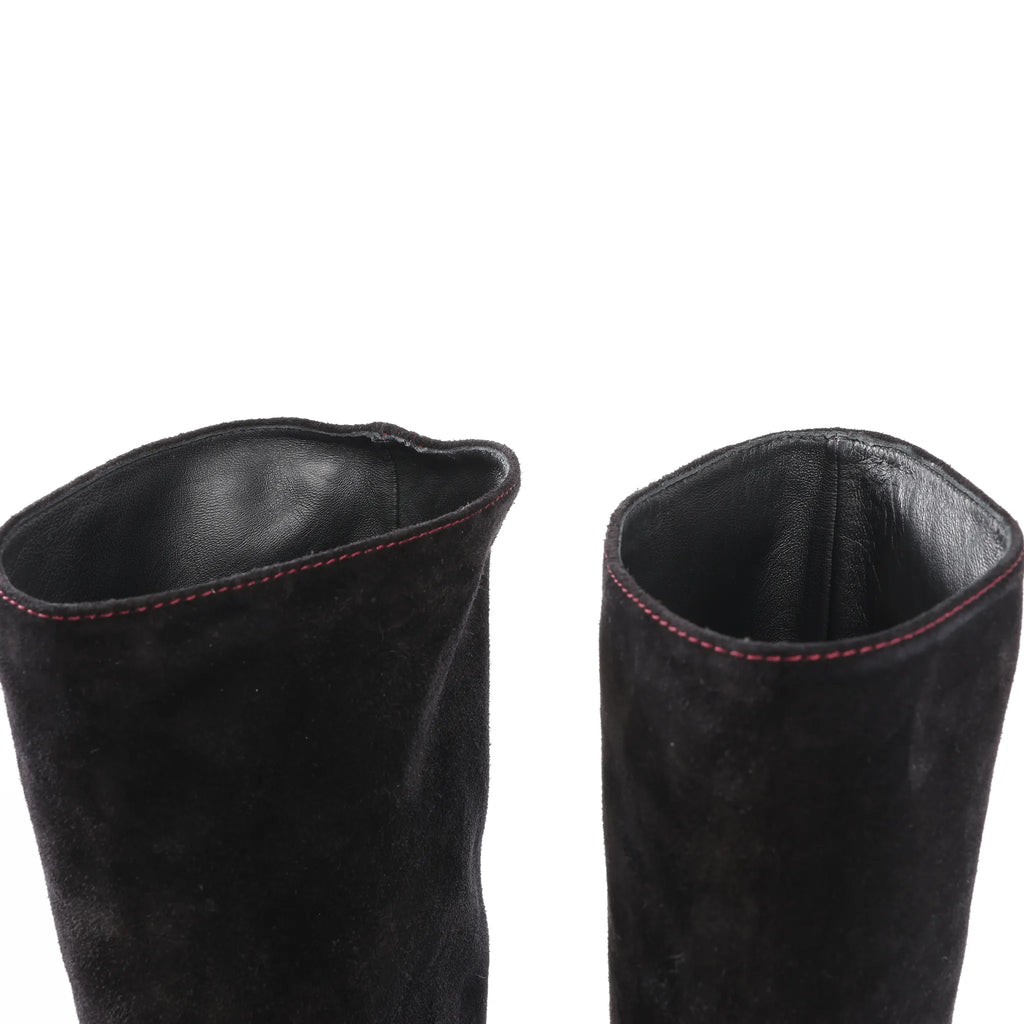 Chanel Coco Mark Chain 15B Suede Long Boots in Black G31295, Size 36 EU