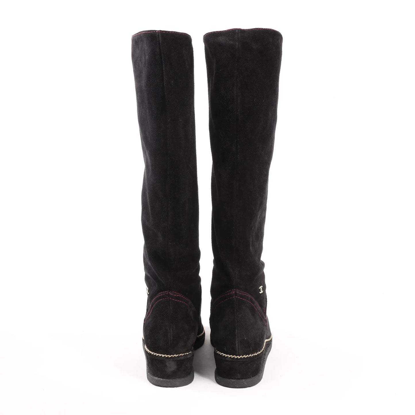 Chanel Coco Mark Chain 15B Suede Long Boots in Black G31295, Size 36 EU