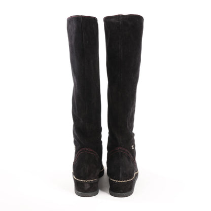 Chanel Coco Mark Chain 15B Suede Long Boots in Black G31295, Size 36 EU