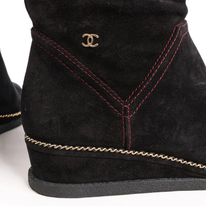 Chanel Coco Mark Chain 15B Suede Long Boots in Black G31295, Size 36 EU