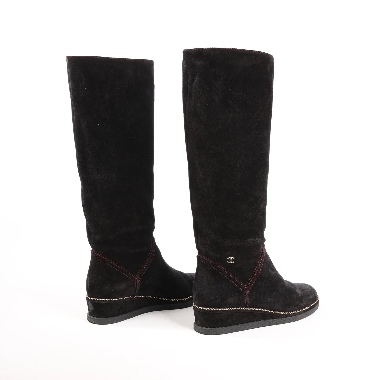 Chanel Coco Mark Chain 15B Suede Long Boots in Black G31295, Size 36 EU